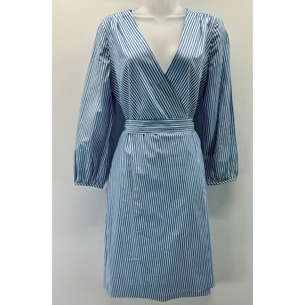 J.CREW True Wrap Blue White Striped Dress in Cotton Poplin Size 4.
